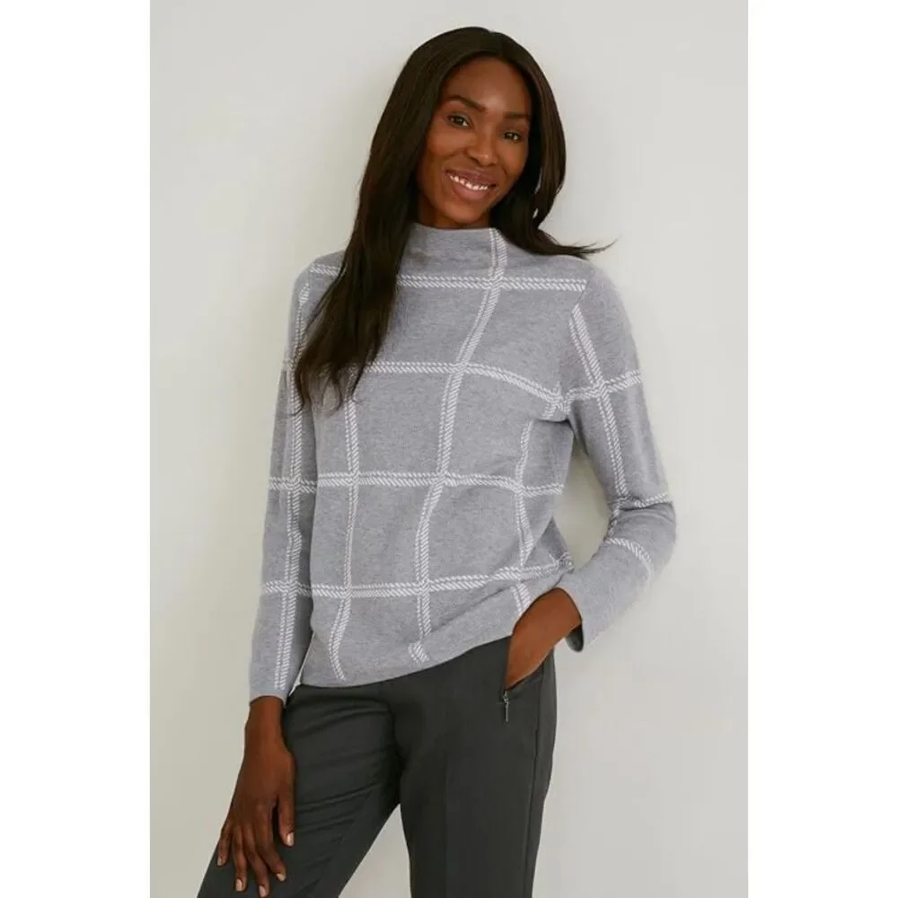 Grey and white plaid sweater